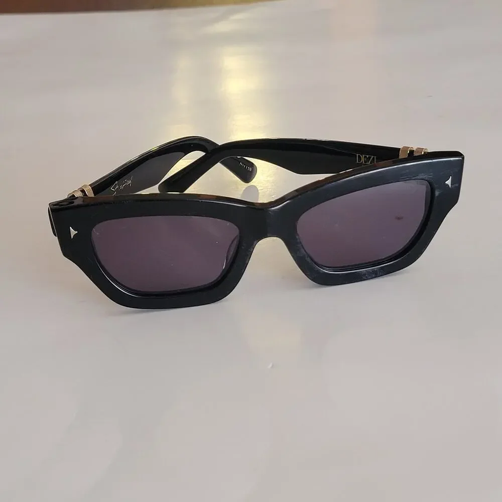 DEZI Stacked 55mm Cat Eye Sunglasses in black with dark smoke lenses